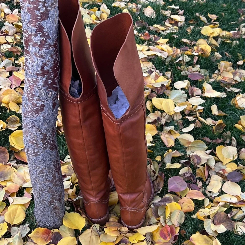 Re/Done‎ Brown Leather Thigh-High Boots Western